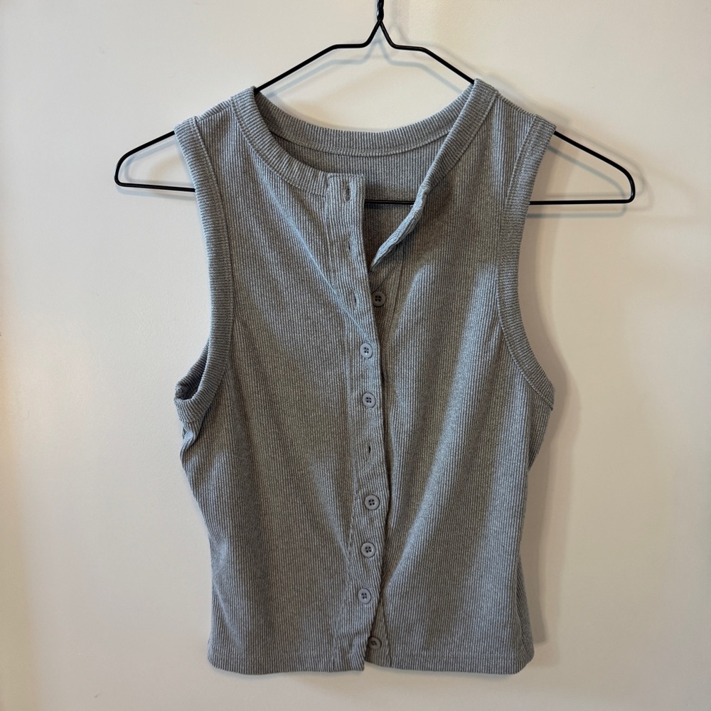 Gray Button Up Tank Top